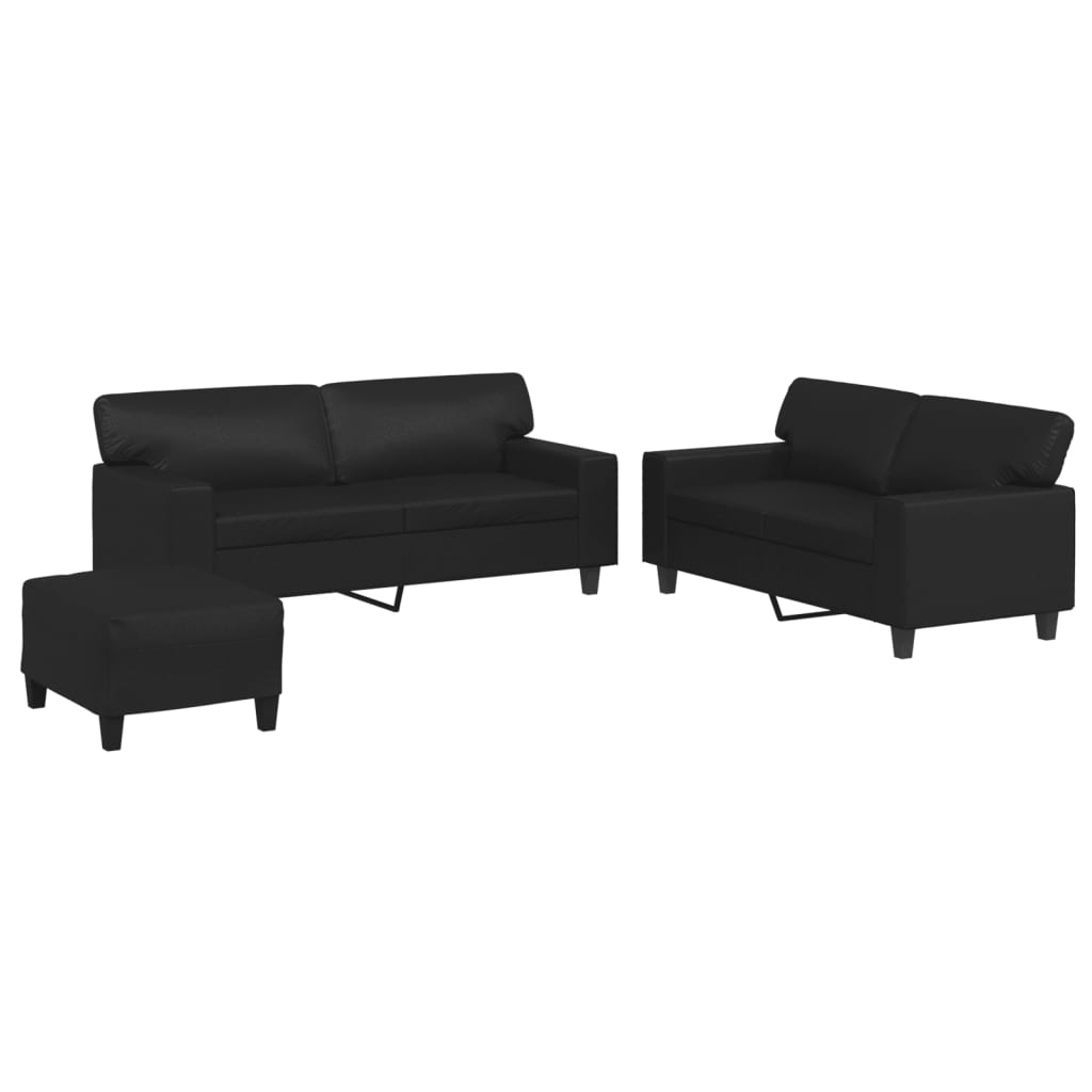 3-dijelni set sofa crna od umjetne kože