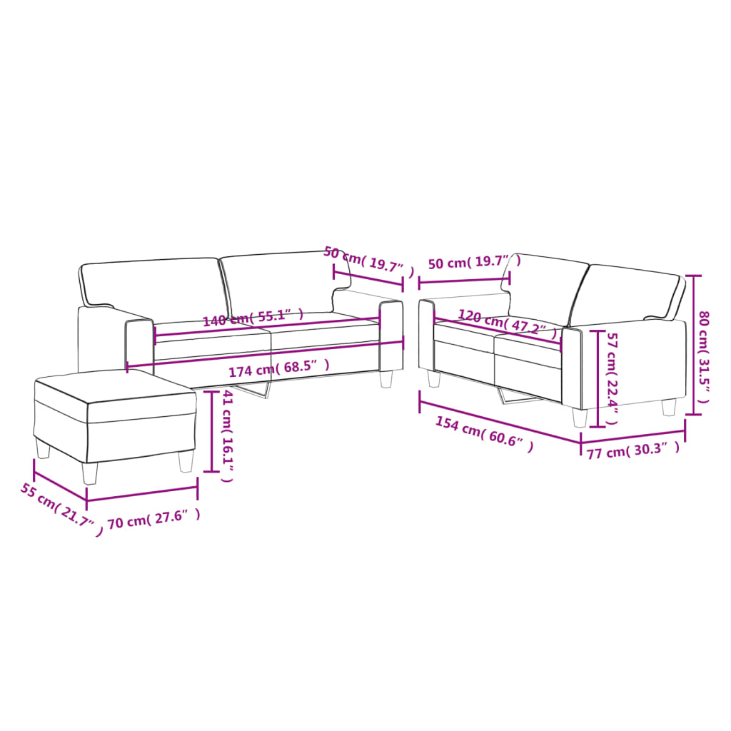 3-dijelni set sofa sivi od umjetne kože