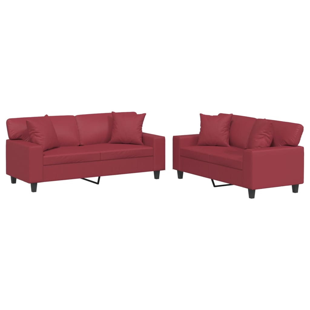 2-dijelni set sofa s jastucima boja vina od umjetne kože