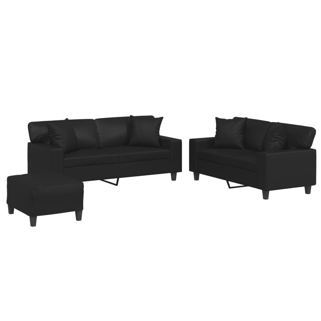 3-dijelni set sofa s jastucima crna od umjetne kože