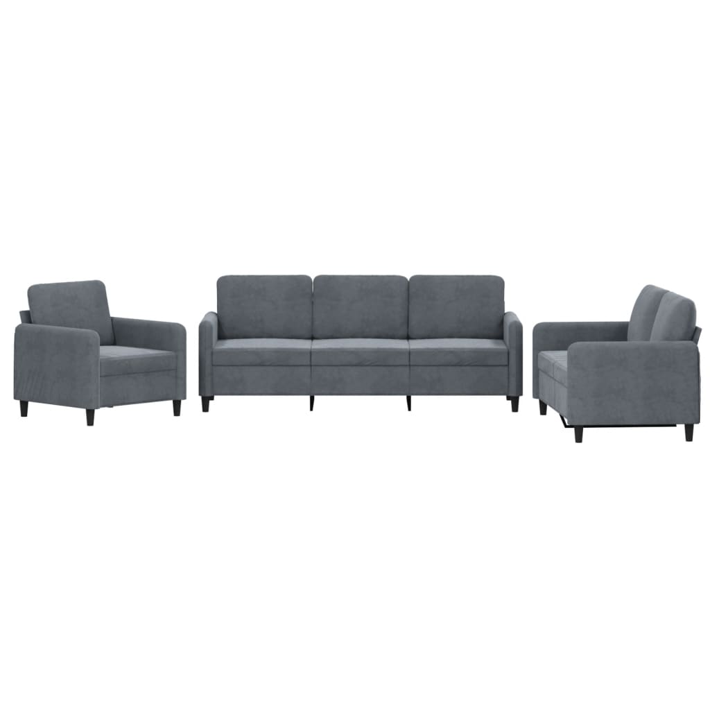 3-dijelni set sofa tamnosivi baršunasti