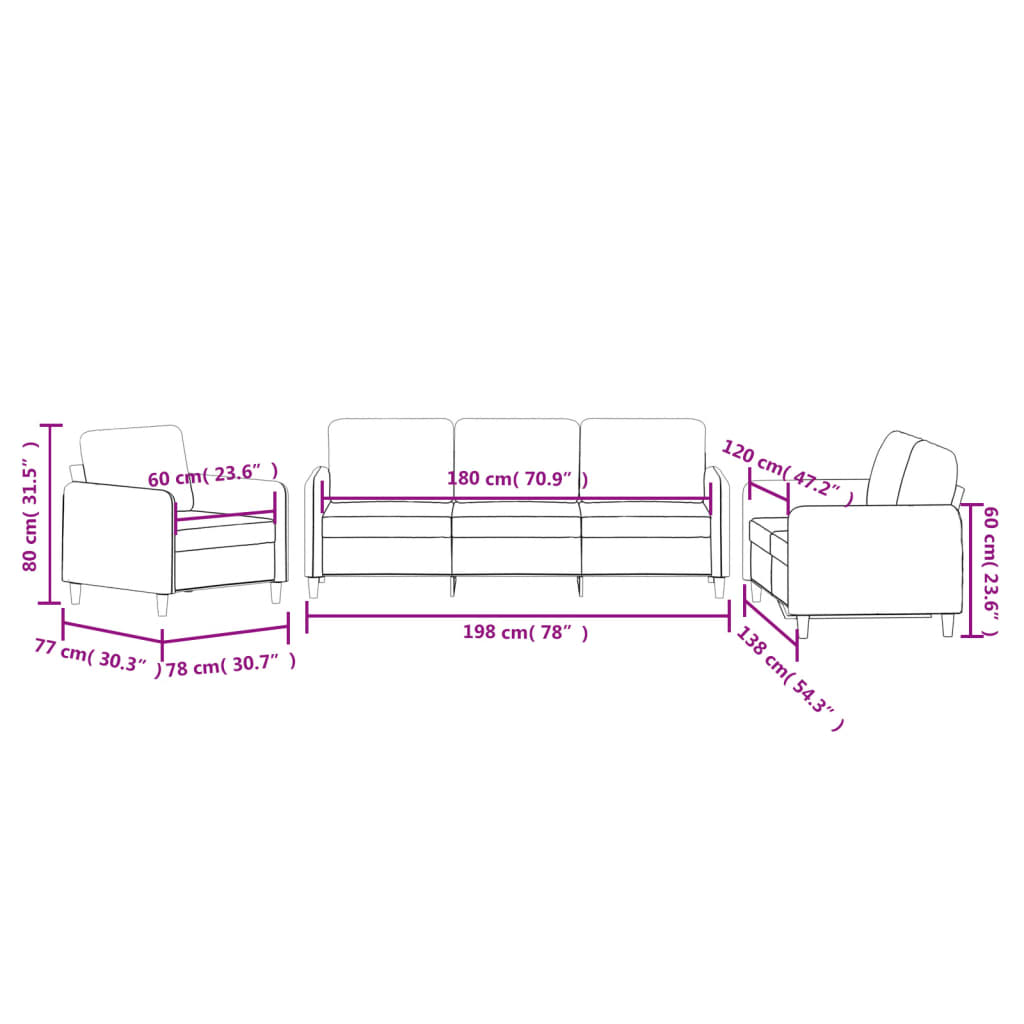 3-dijelni set sofa krem baršunasti