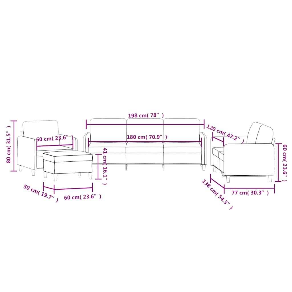 4-dijelni set sofa smeđi baršunasti