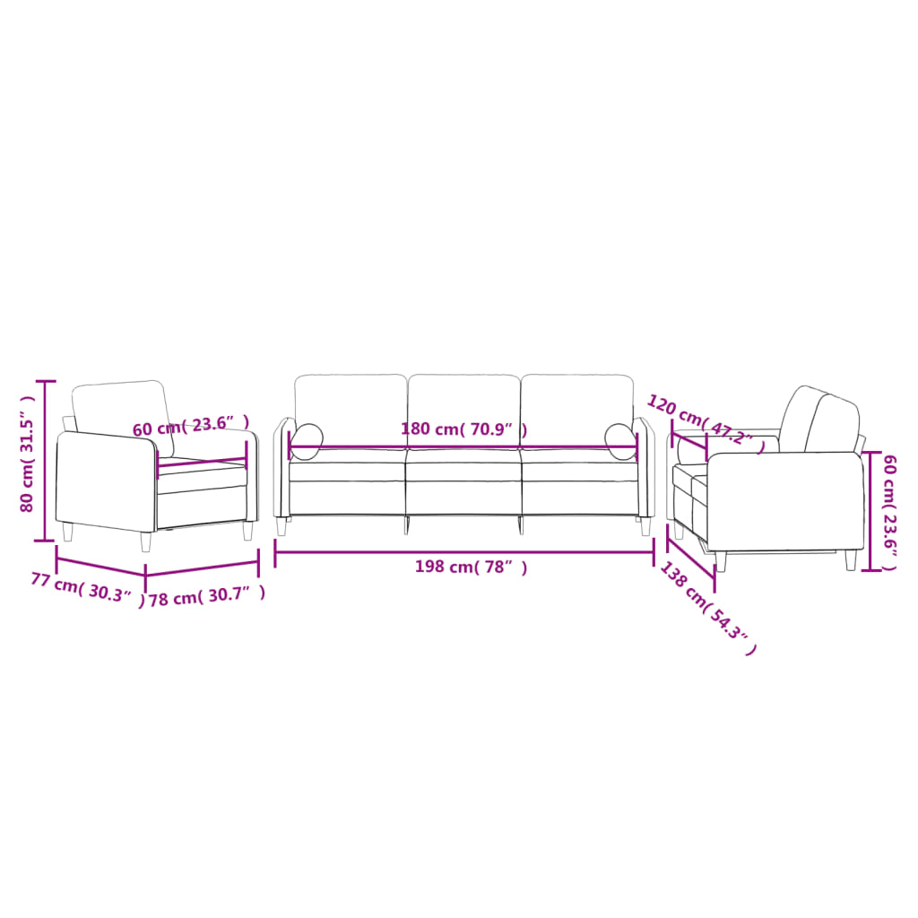 3-dijelni set sofa s jastucima ružičasti baršunasti