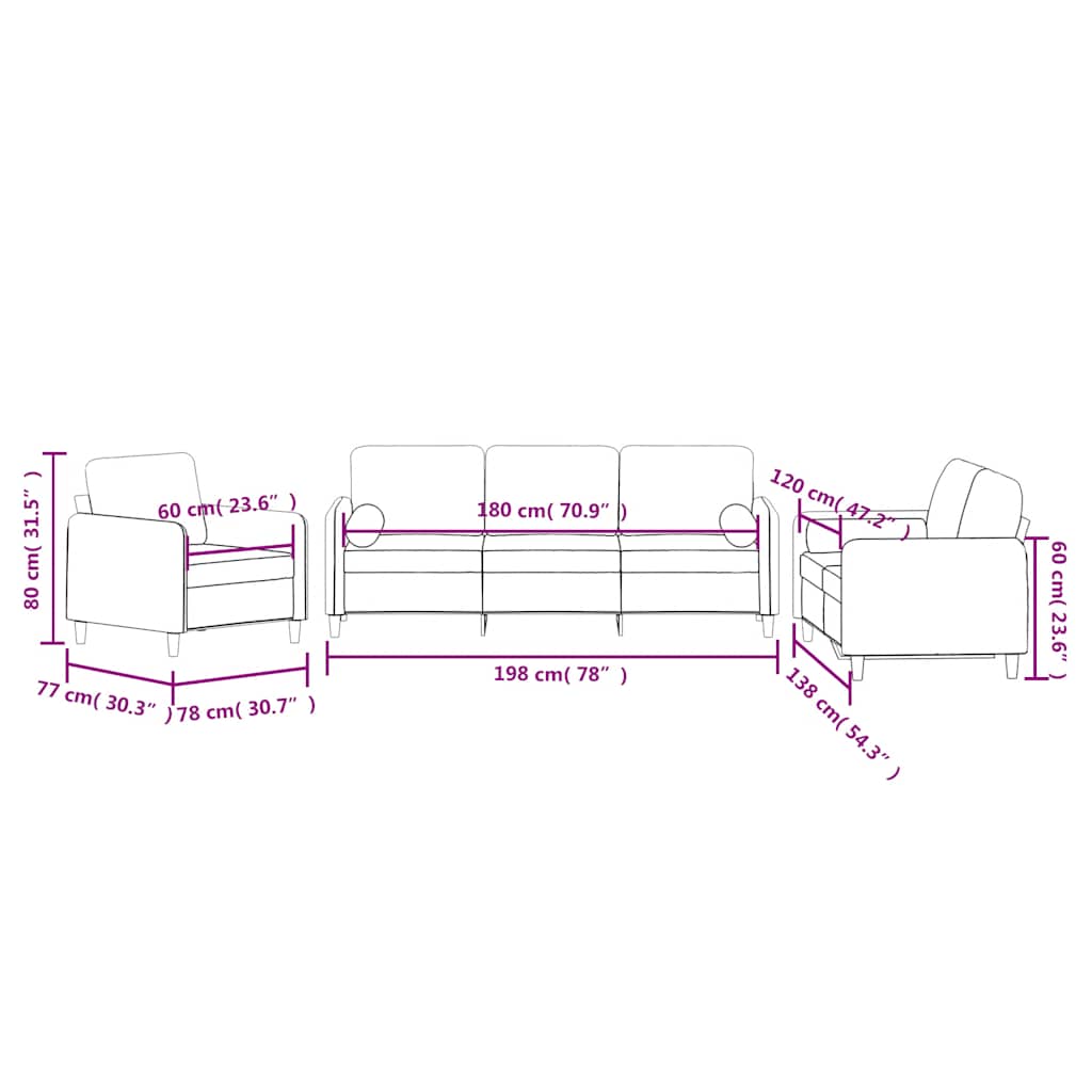 3-dijelni set sofa s jastucima smeđi baršunasti