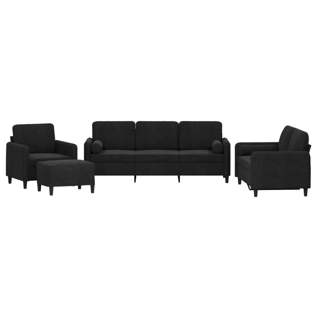 4-dijelni set sofa s jastucima crni baršunasti