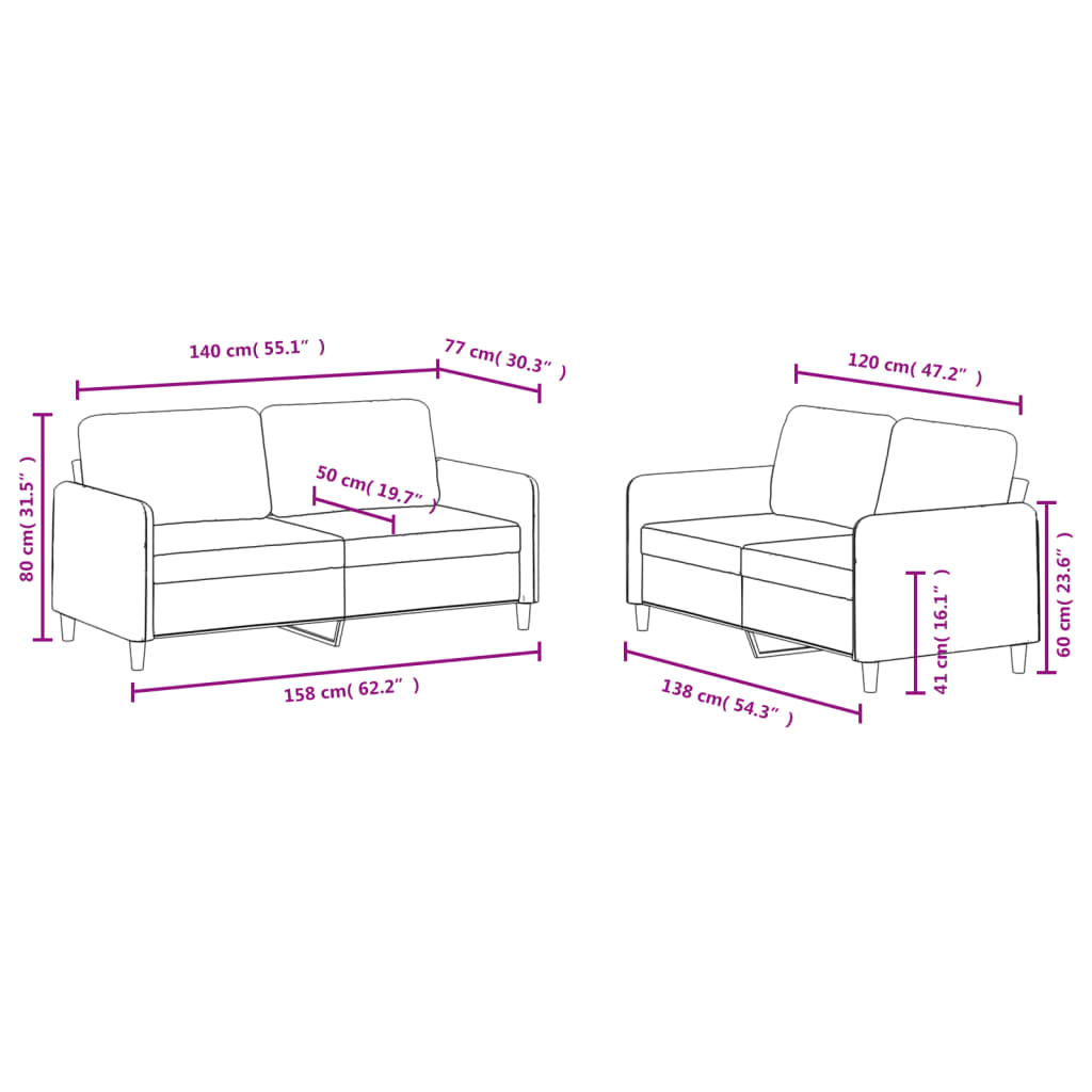 2-dijelni set sofa svjetlosivi baršunasti