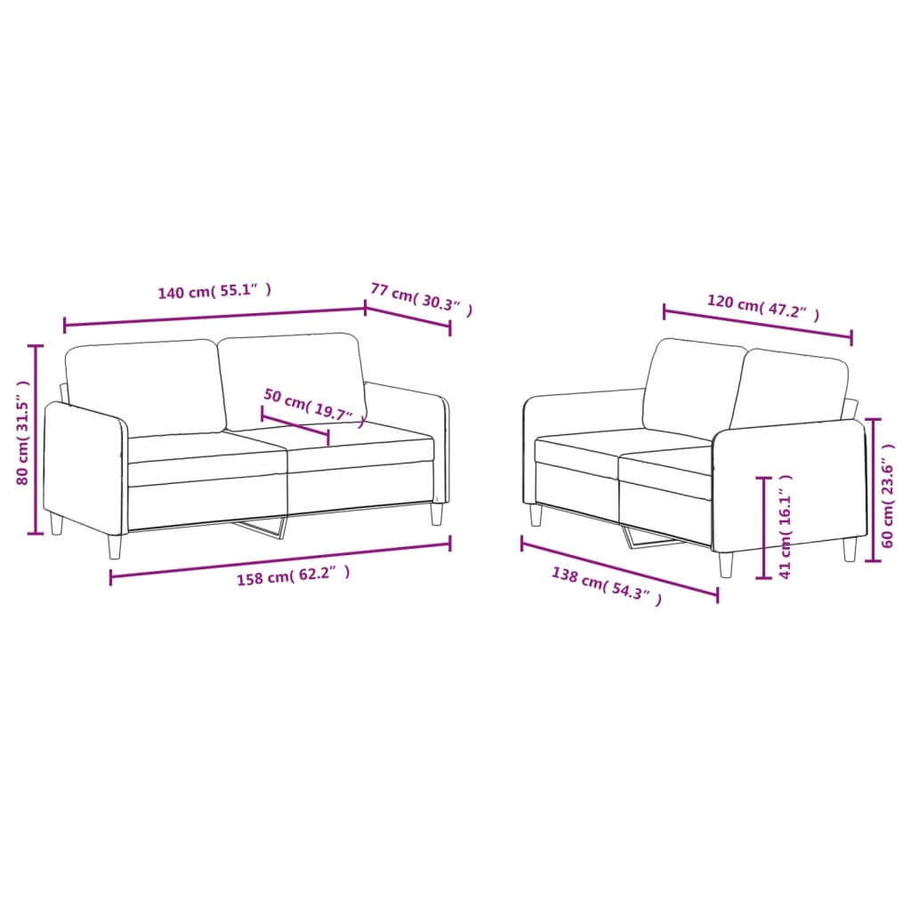 2-dijelni set sofa tamnosivi baršunasti