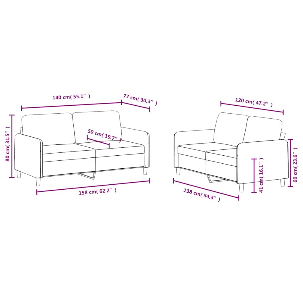 2-dijelni set sofa crni baršunasti