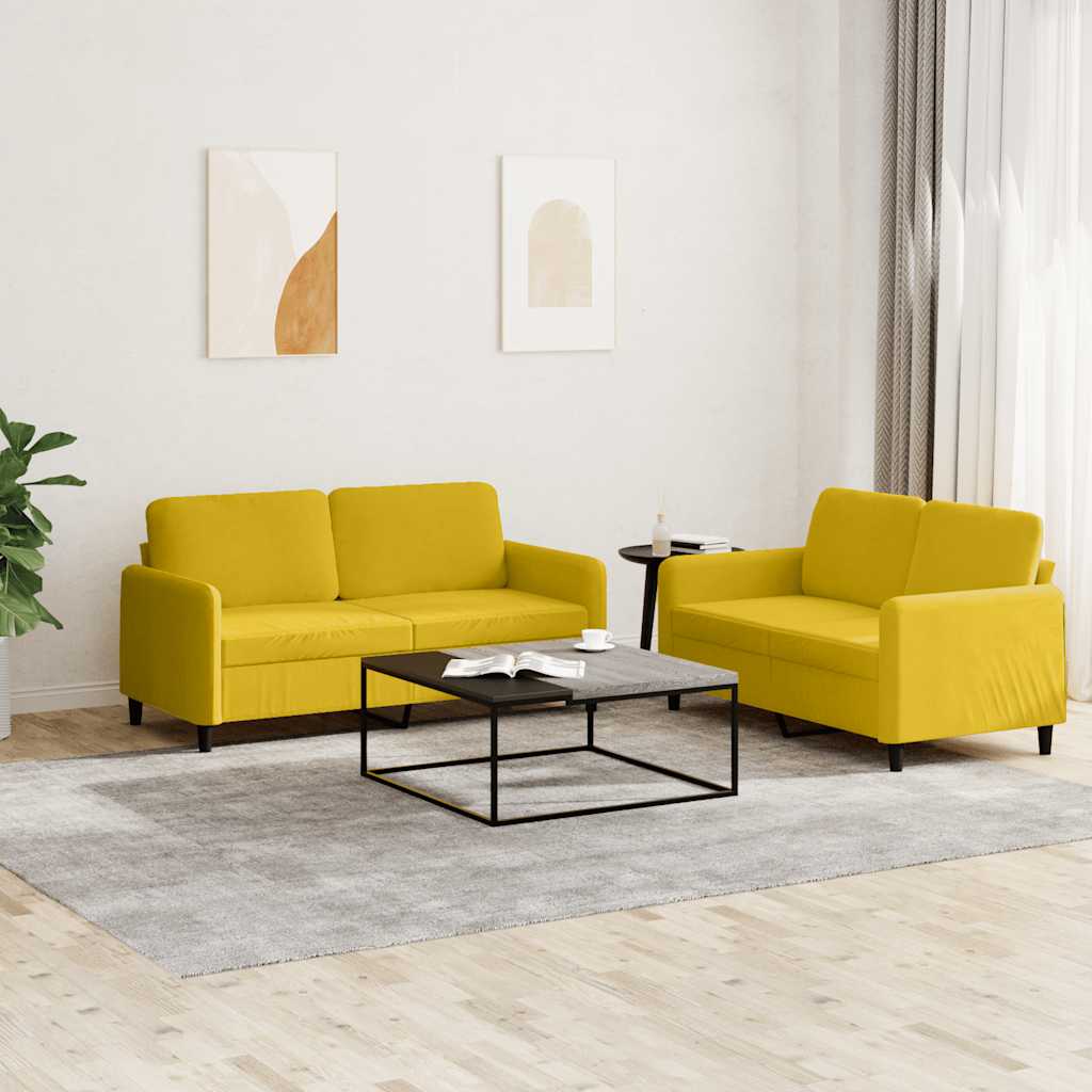 2-dijelni set sofa žuti baršunasti