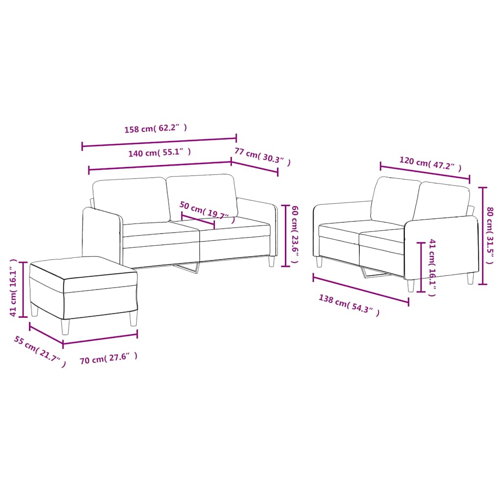 3-dijelni set sofa s žuti baršunast