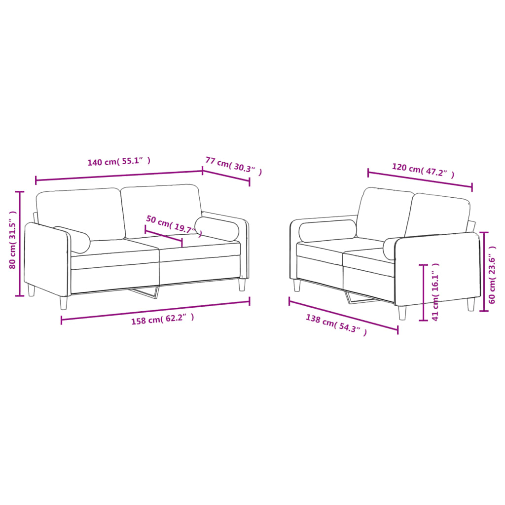 2-dijelni set sofa s jastucima svjetlosivi baršunasti