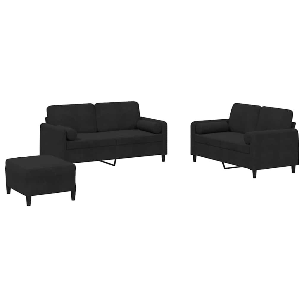 3-dijelni set sofa s jastucima crni baršunasti