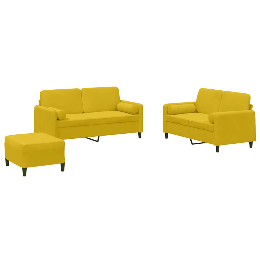 3-dijelni set sofa s jastucima žuti baršunasti