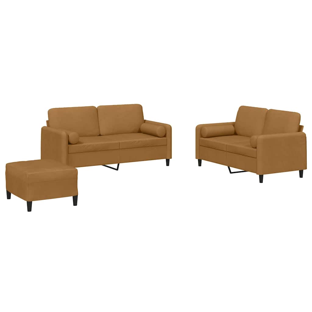 3-dijelni set sofa s jastucima smeđi baršunasti