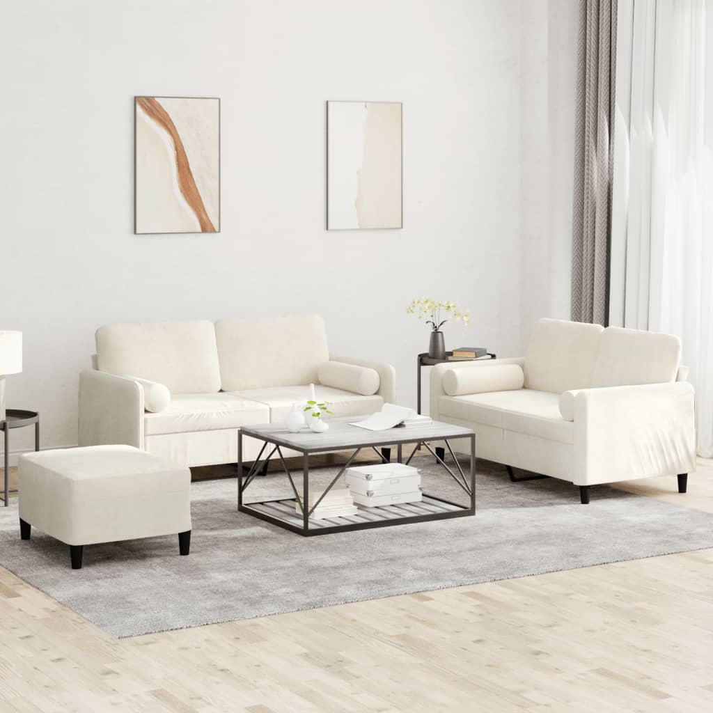 3-dijelni set sofa s jastucima krem baršunasti