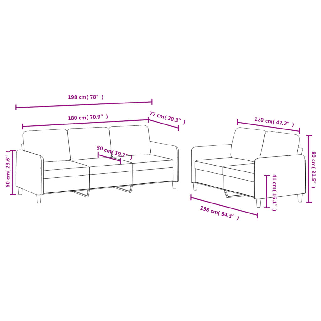2-dijelni set sofa ružičasti baršunasti