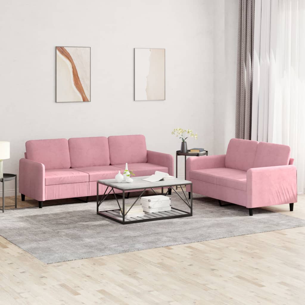 2-dijelni set sofa ružičasti baršunasti