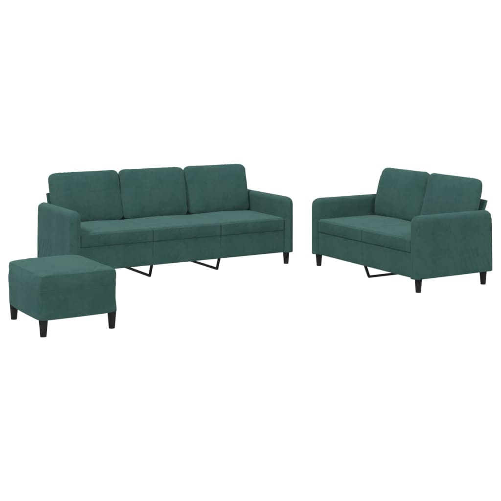 3-dijelni set sofa tamnozeleni baršunasti