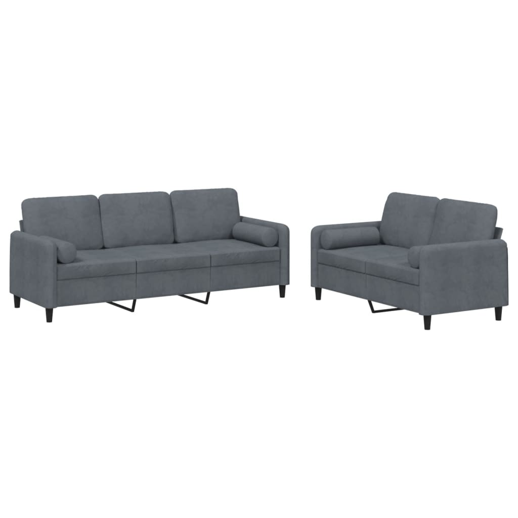 2-dijelni set sofa s jastucima tamnosivi baršunasti