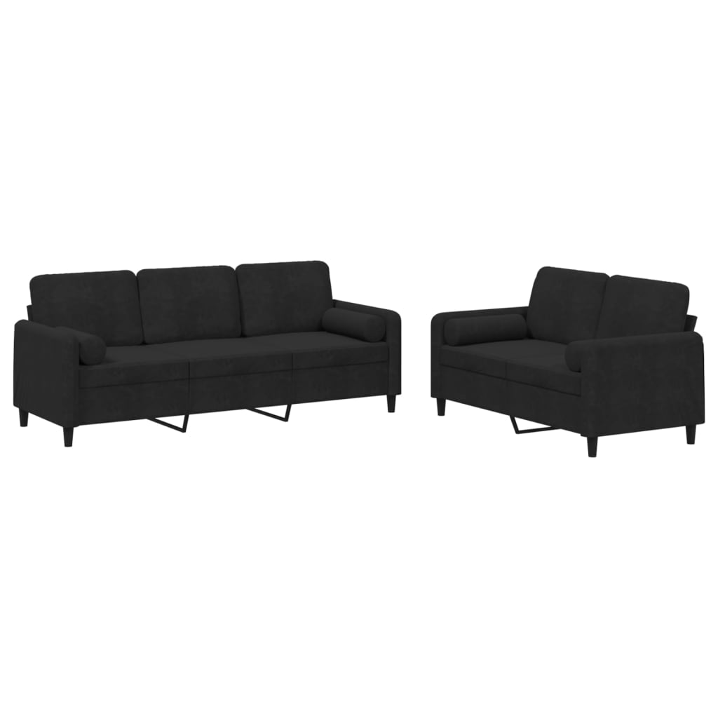2-dijelni set sofa s jastucima crni baršunasti