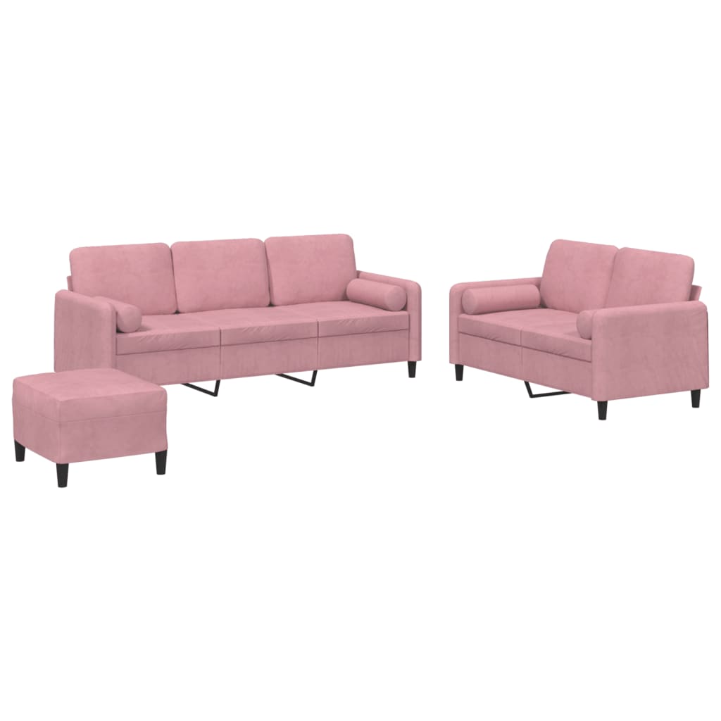 3-dijelni set sofa s jastucima ružičasti baršunasti