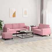 3-dijelni set sofa s jastucima ružičasti baršunasti