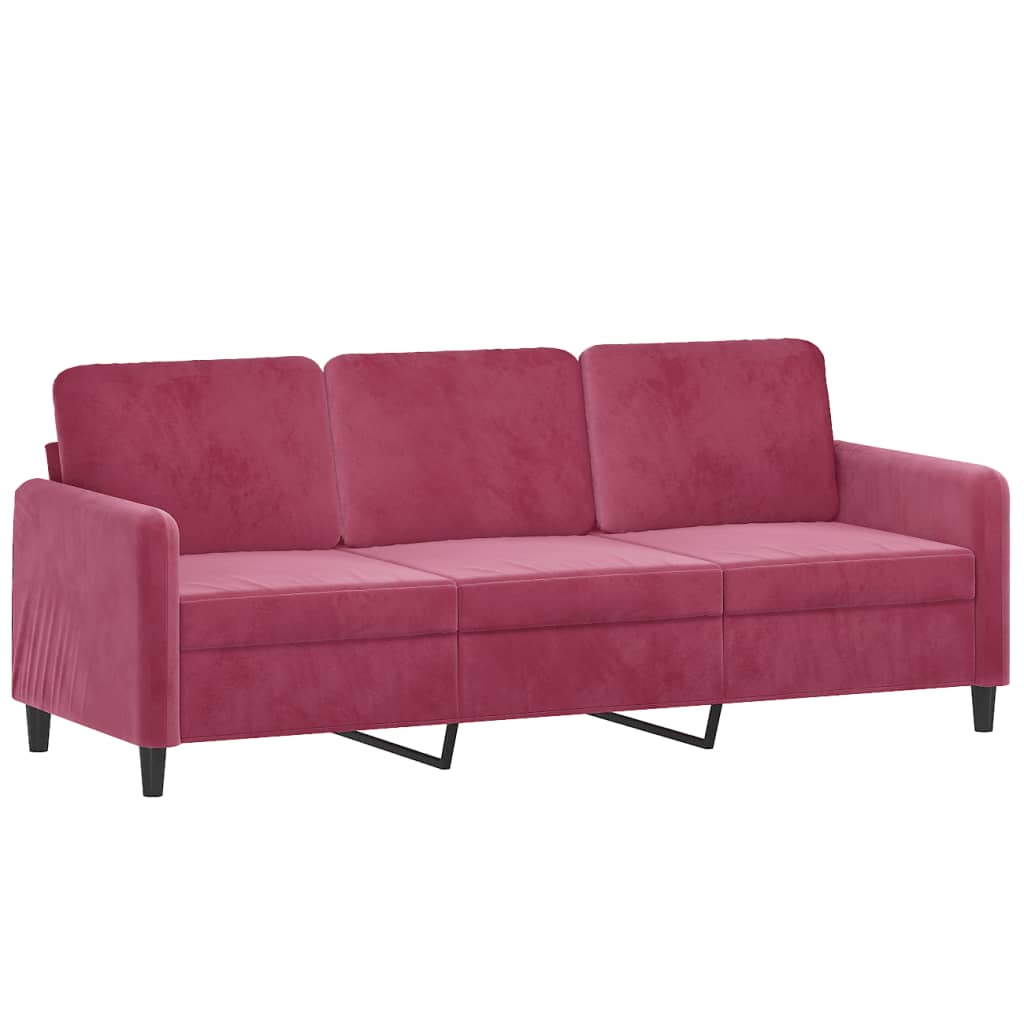 3-dijelni set sofa s jastucima crvena boja vina baršunasti