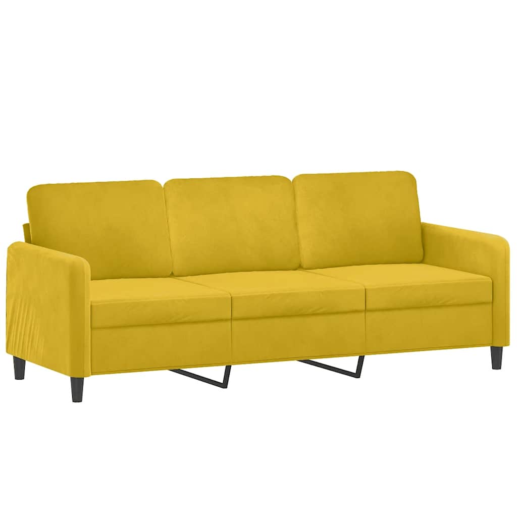 3-dijelni set sofa s jastucima žuti baršunasti