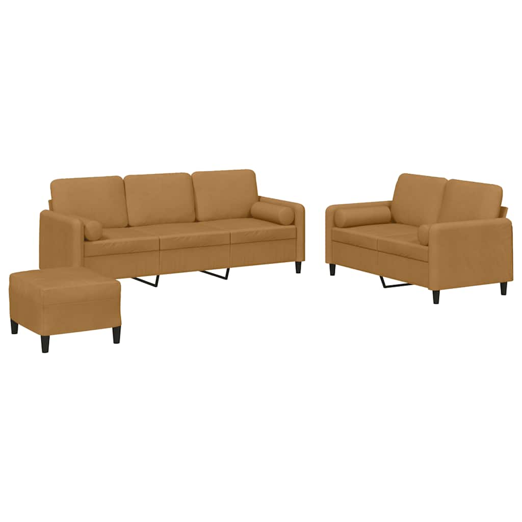 3-dijelni set sofa s jastucima smeđi baršunasti