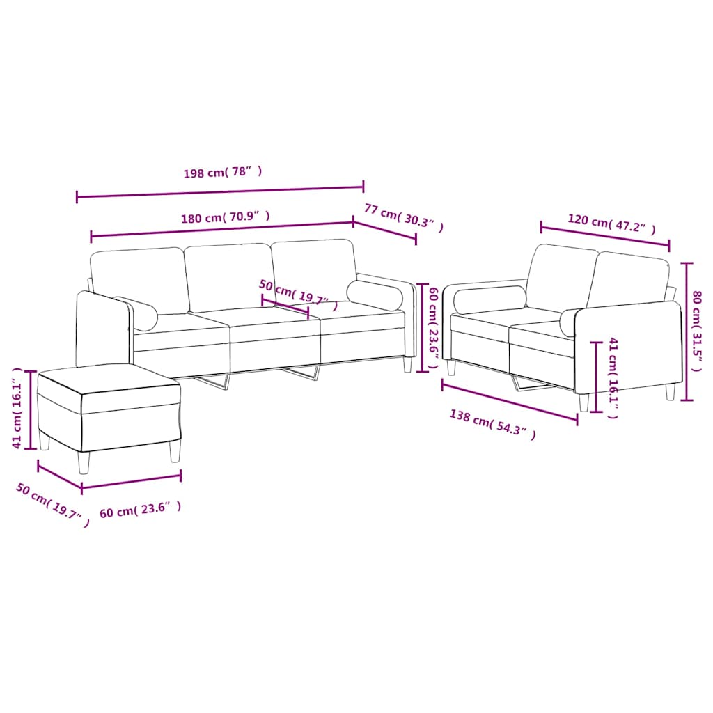3-dijelni set sofa s jastucima smeđi baršunasti