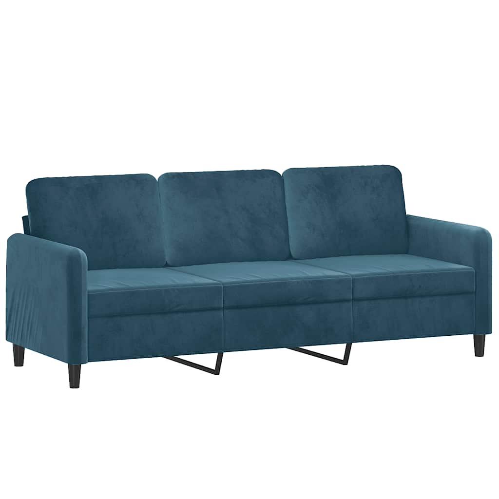 3-dijelni set sofa s jastucima plavi baršunasti