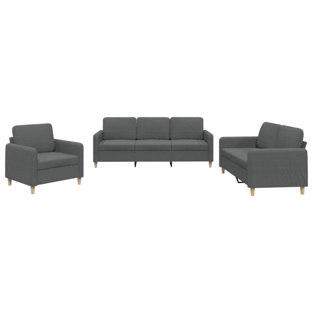 3-dijelni set sofa s jastucima tamnosivi od tkanine