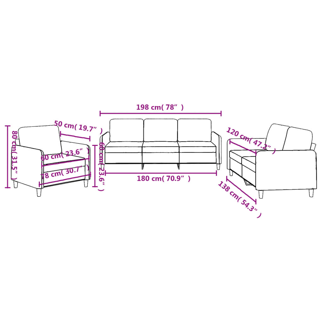 3-dijelni set sofa s jastucima tamnosivi od tkanine