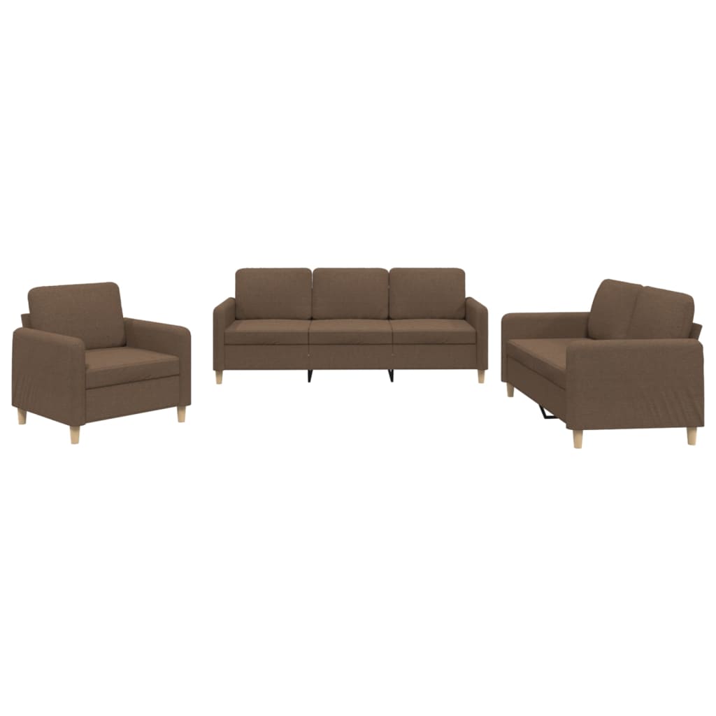 3-dijelni set sofa s jastucima smeđi od tkanine