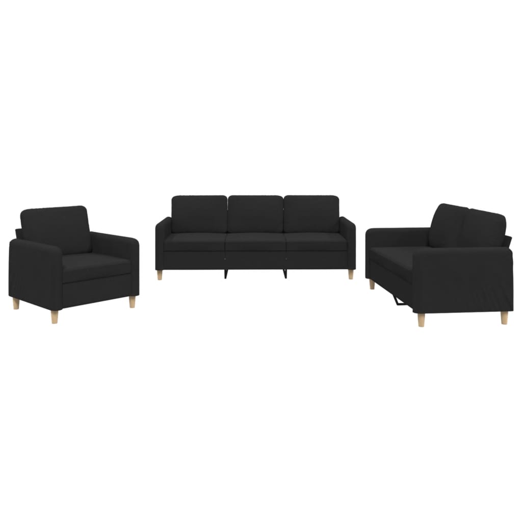 3-dijelni set sofa s jastucima crni od tkanine