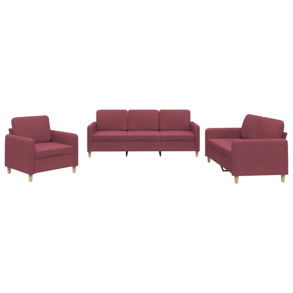 3-dijelni set sofa s jastucima crvena boja vina od tkanine