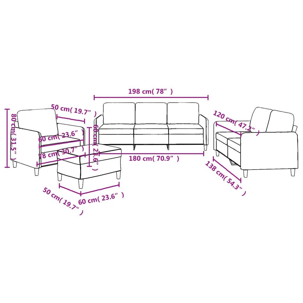 4-dijelni set sofa s jastucima tamnosivi od tkanine