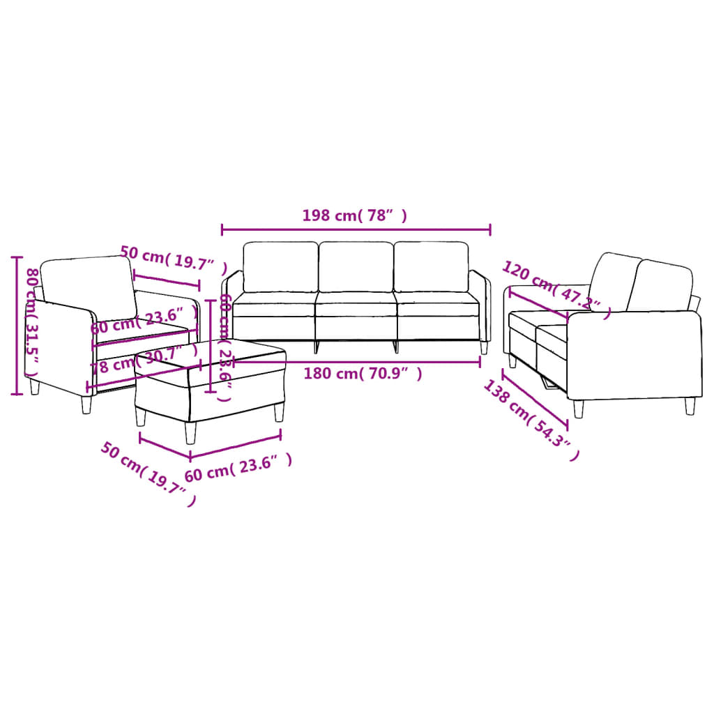 4-dijelni set sofa s jastucima svjetložuti od tkanine