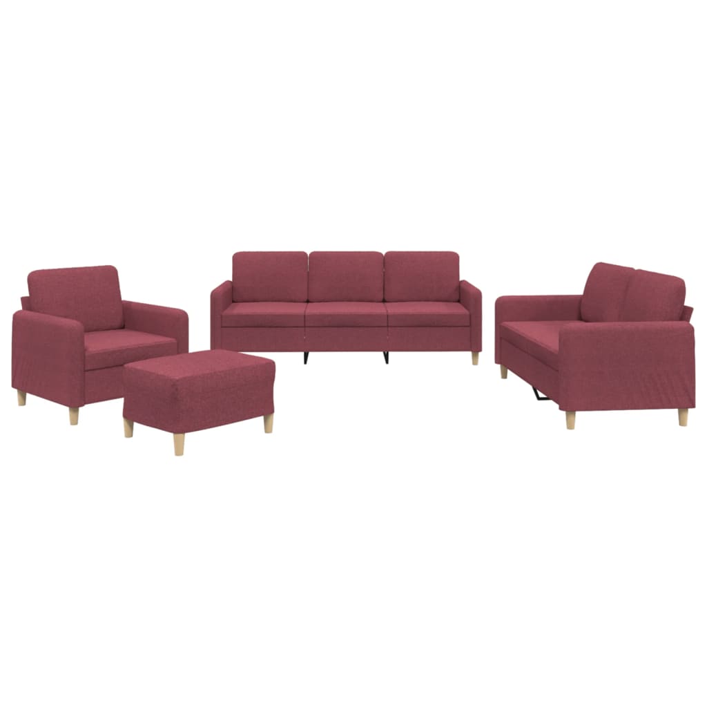 4-dijelni set sofa s jastucima crvena boja vina od tkanine
