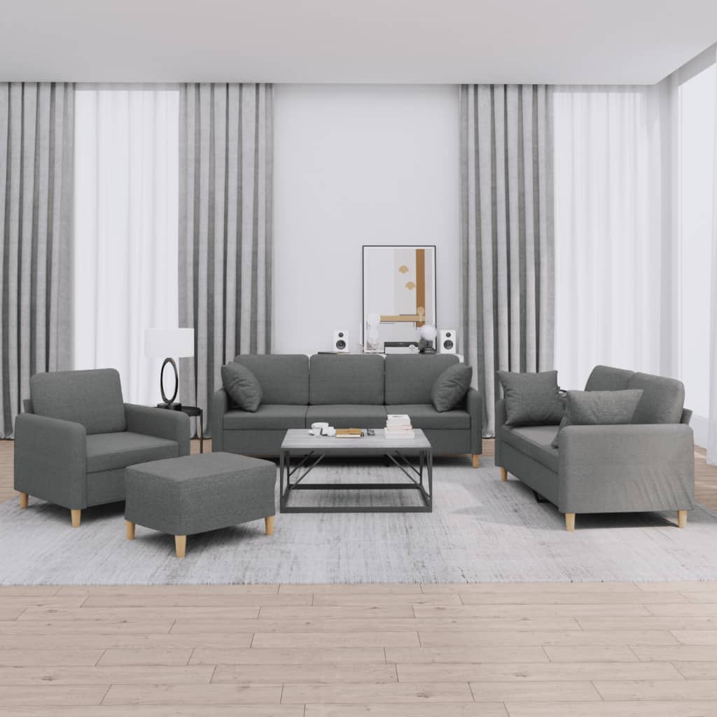 4-dijelni set sofa s jastucima tamnosivi od tkanine