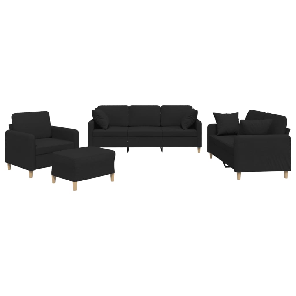 4-dijelni set sofa s jastucima crni od tkanine