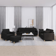 4-dijelni set sofa s jastucima crni od tkanine