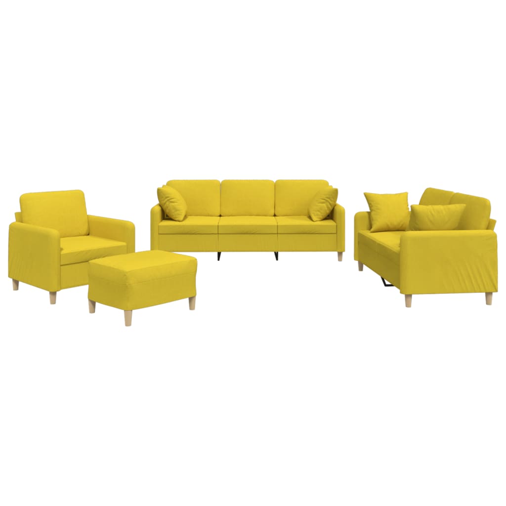 4-dijelni set sofa s jastucima svjetložuti od tkanine