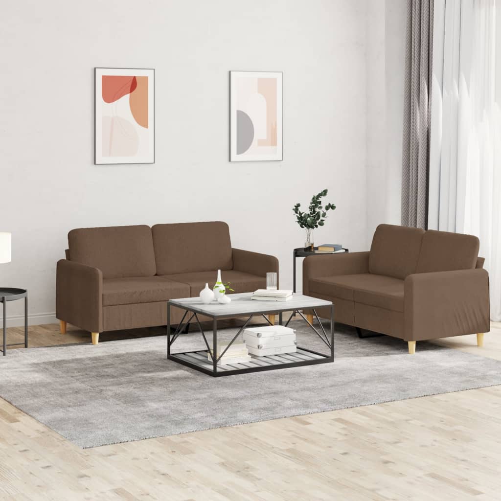 2-dijelni set sofa s jastucima smeđi od tkanine