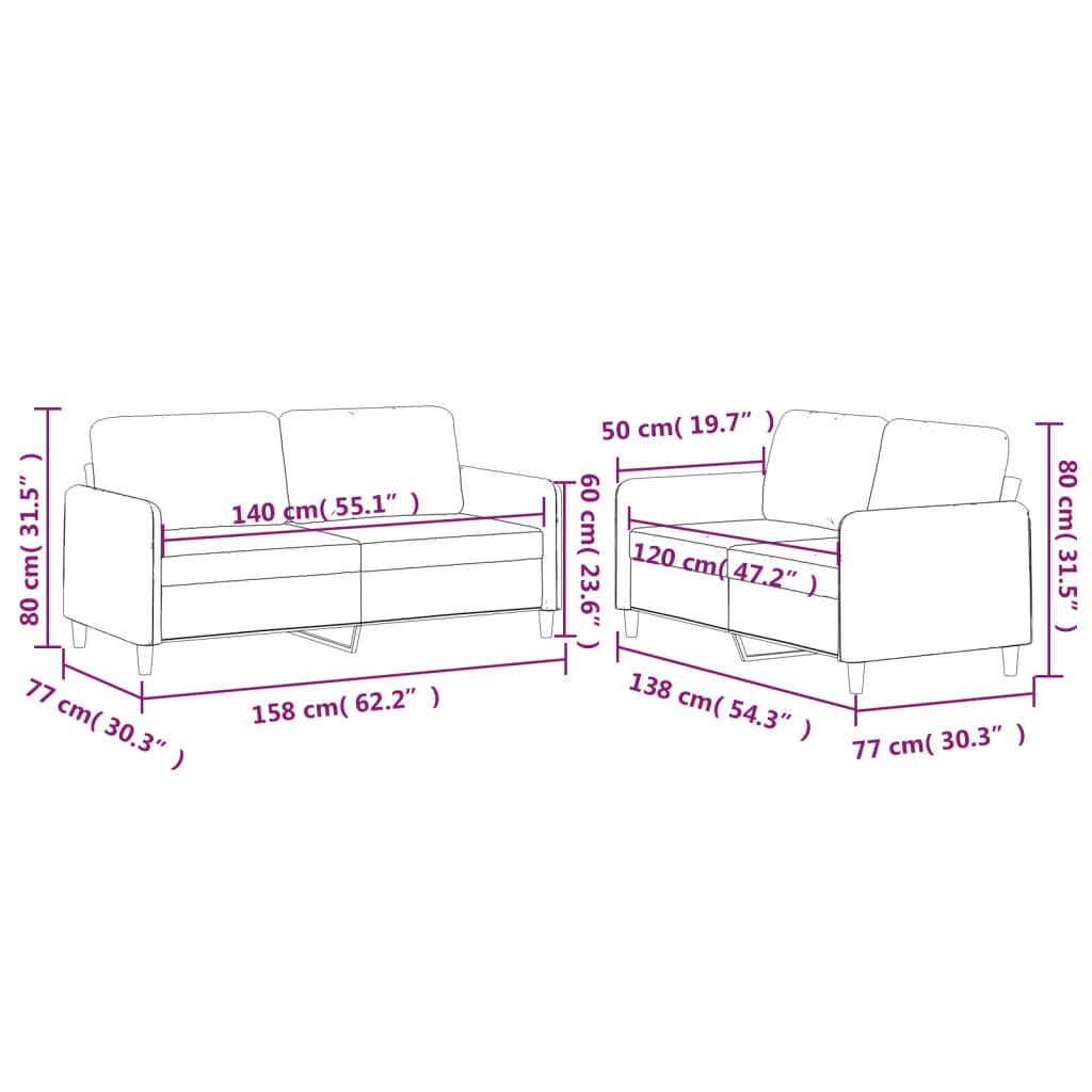 2-dijelni set sofa s jastucima crni od tkanine