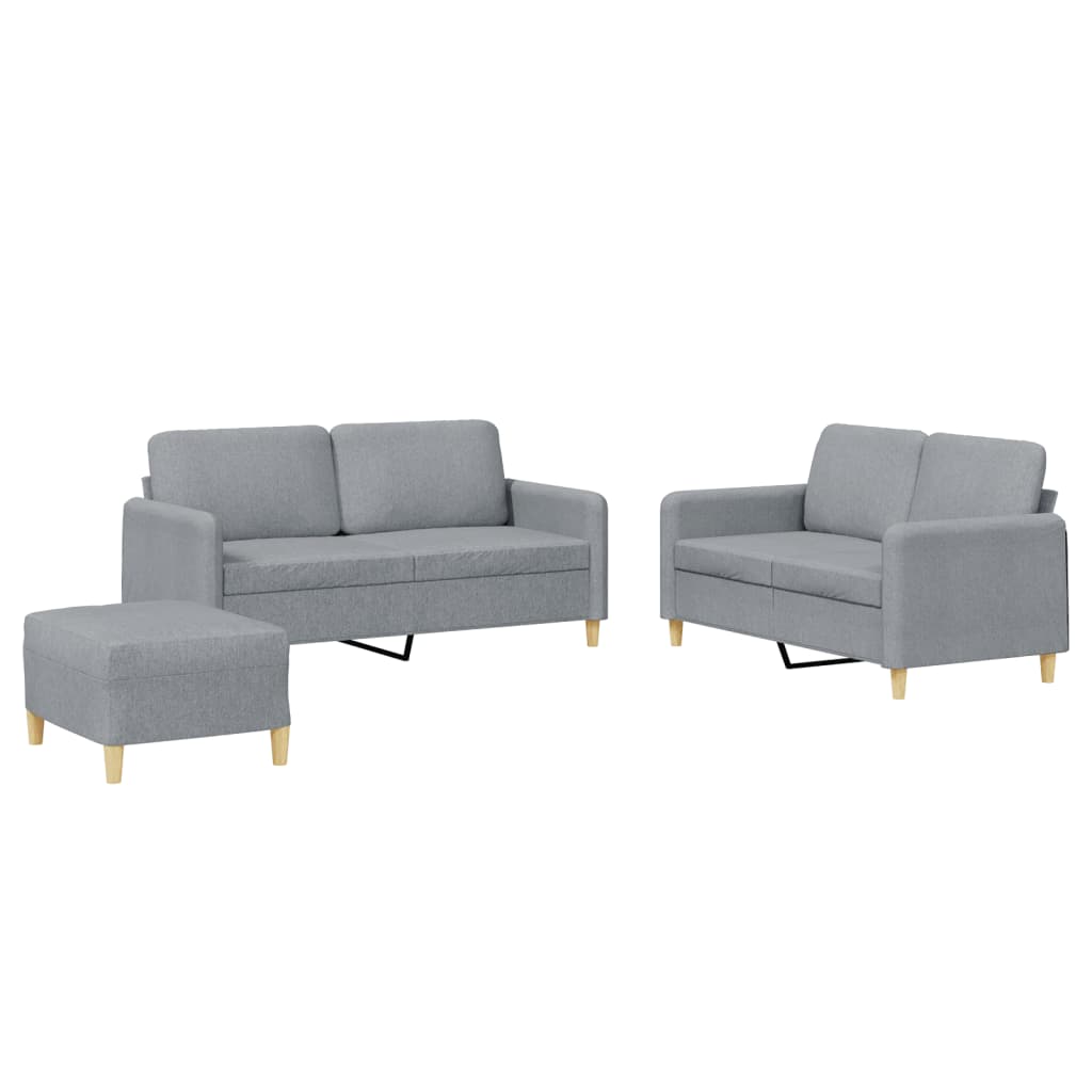 3-dijelni set sofa s jastucima svjetlosivi od tkanine