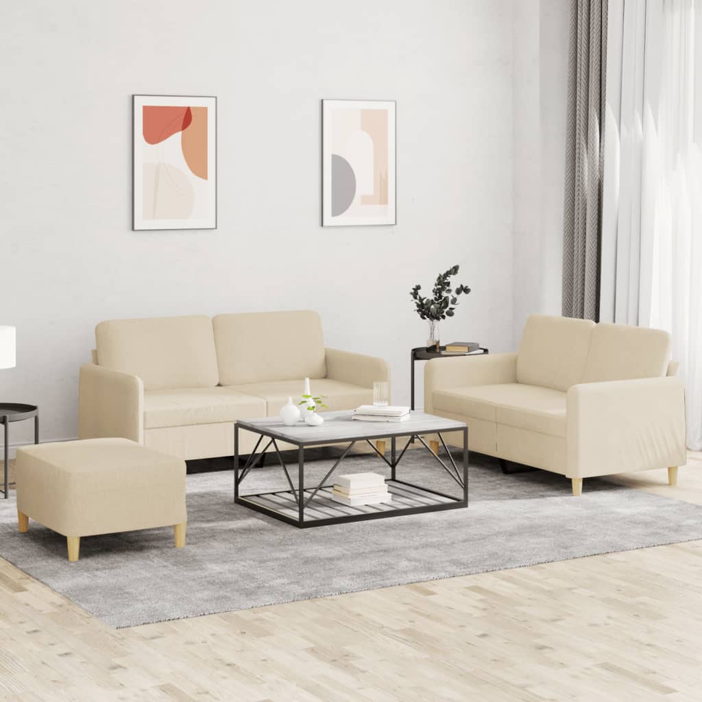 3-dijelni set sofa s jastucima krem od tkanine