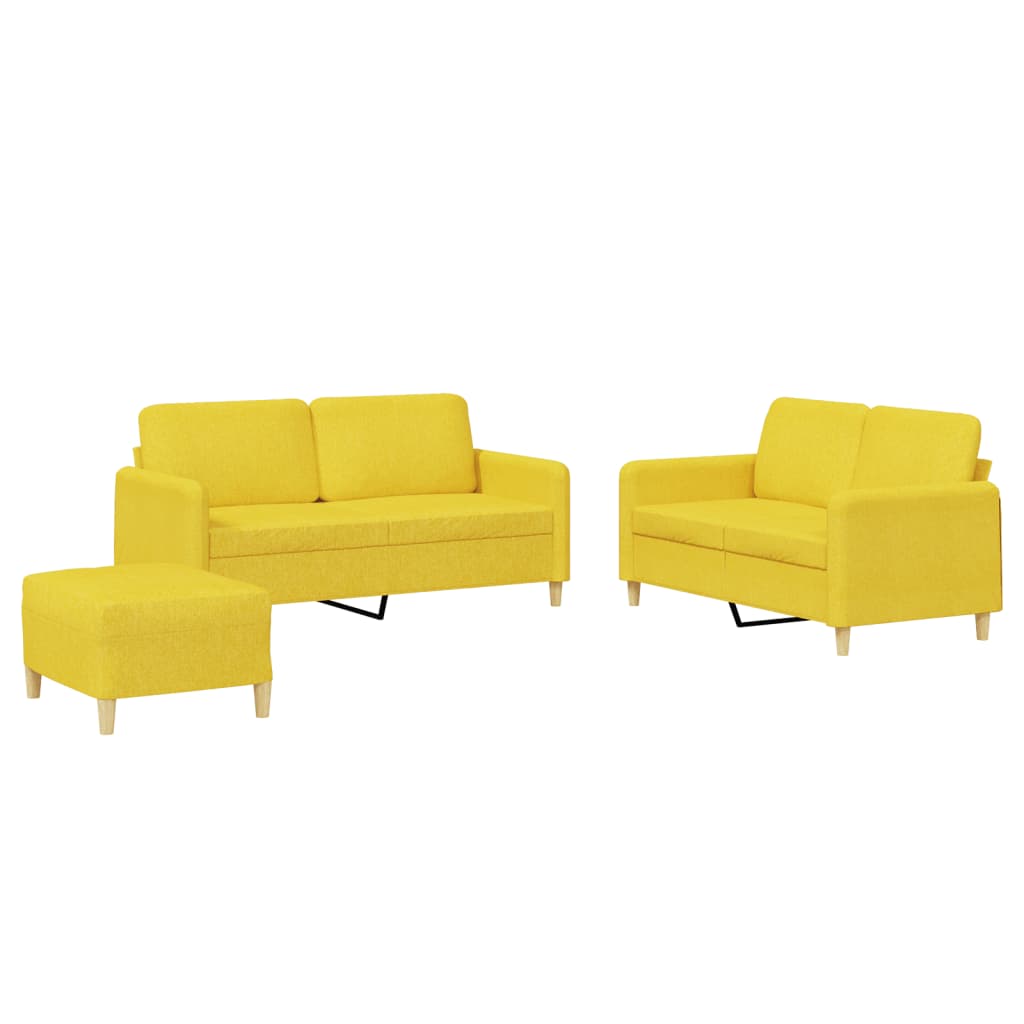 3-dijelni set sofa s jastucima svjetložuti od tkanine