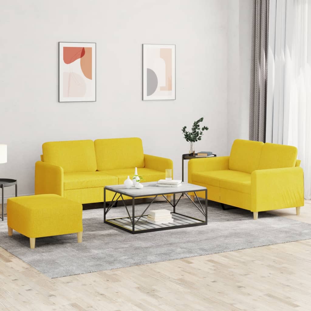 3-dijelni set sofa s jastucima svjetložuti od tkanine